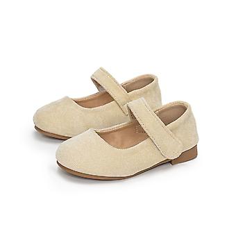 Sommarsandaler för flickor – Enfärgade, justerbar rem, stängd tå, låg klack – Passar till skola, fest, strand och bröllop – Beige, storlek