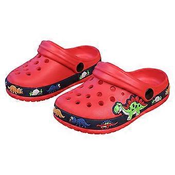 Slippers voor meisjes en jongens met cartoon dierenprint, gesloten teen, stevige zool, strandklompjes, waterschoenen, veelzijdige slippers voor jongens, geschikt voor vakantie, school en feestjes, rood, maat 26