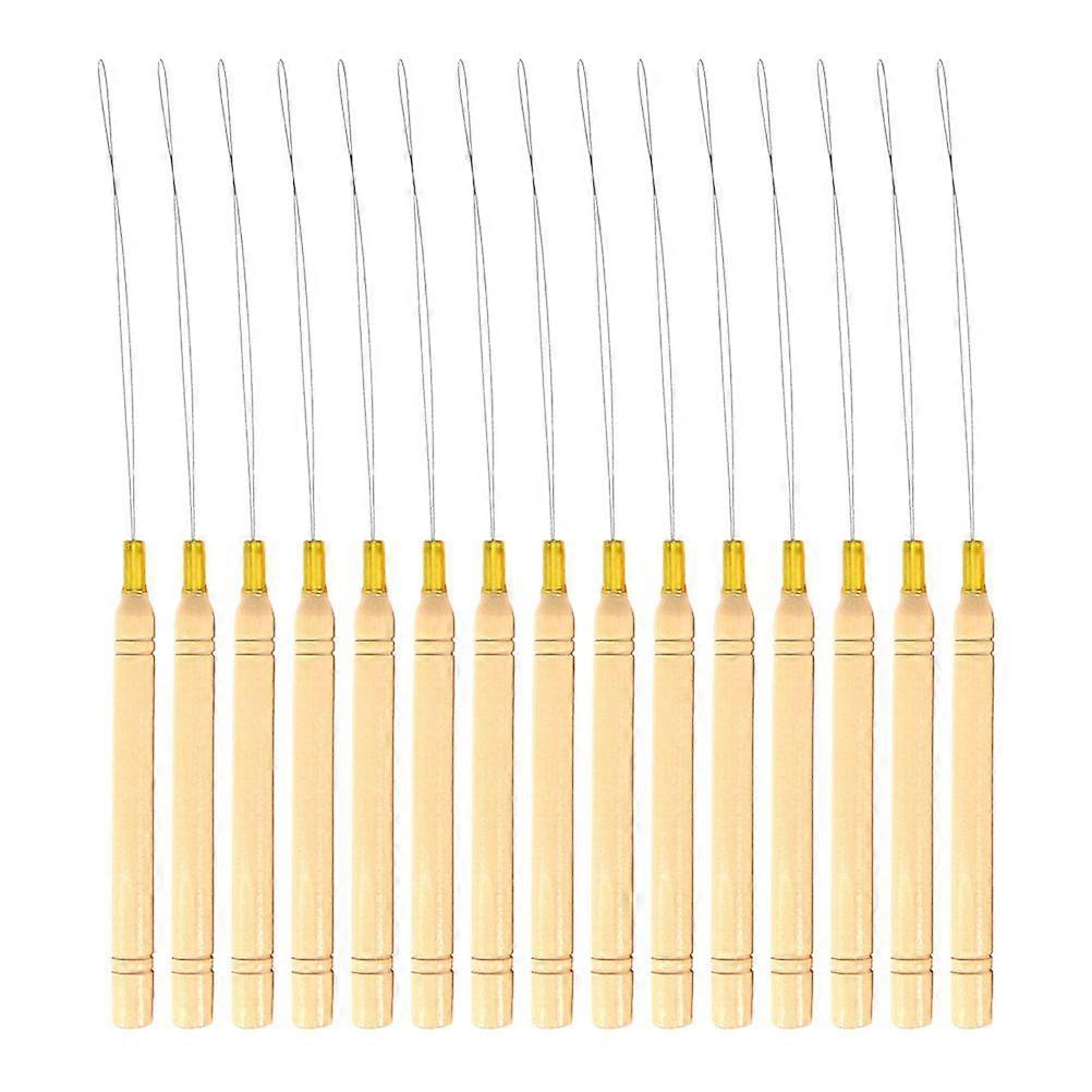 15pcs Micro Ring Hair Extension Wooden Loop Needle Threader DIY Hook Tool