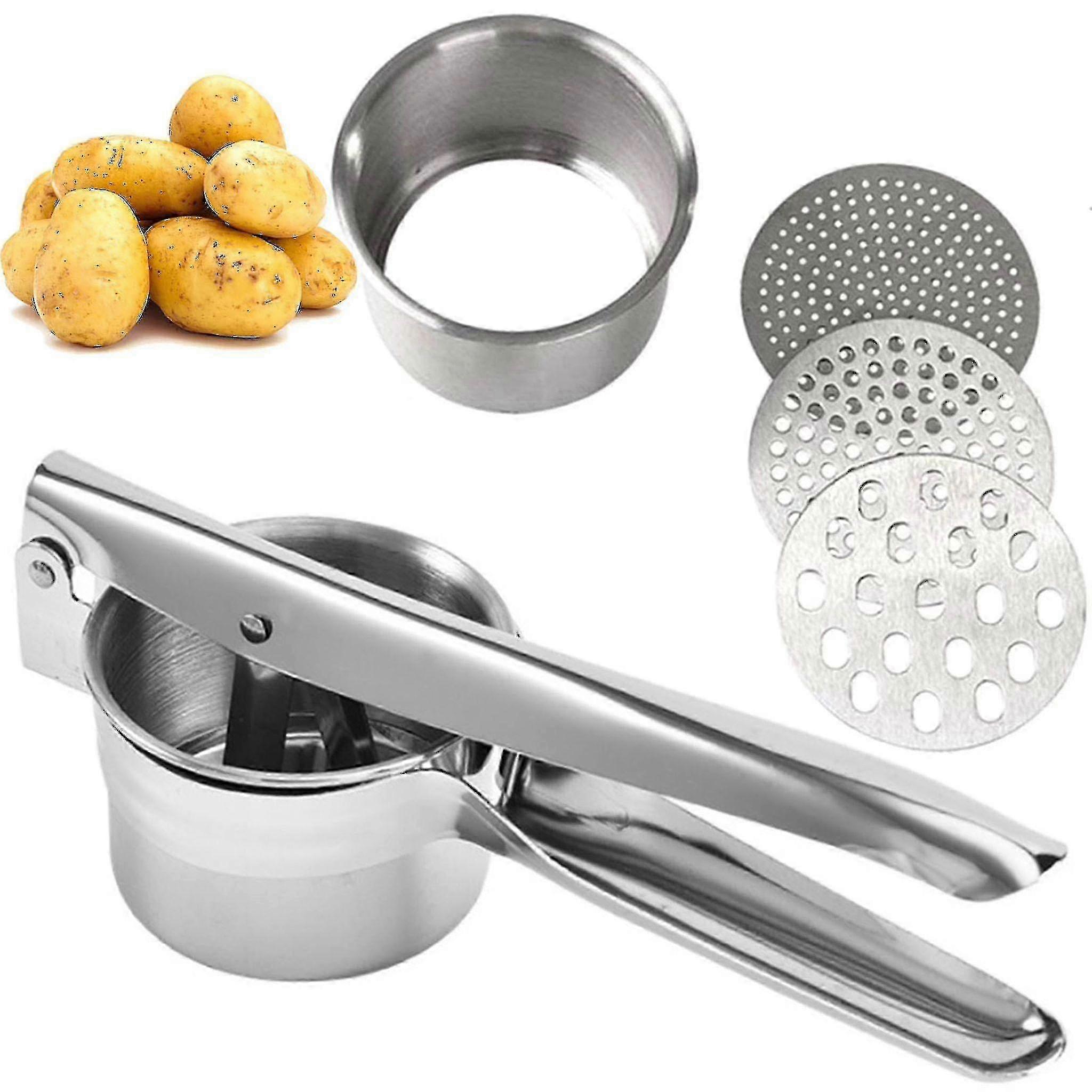 Multi-Function Potato Press with 3 Discs for Spaetzle Ice Cream Making