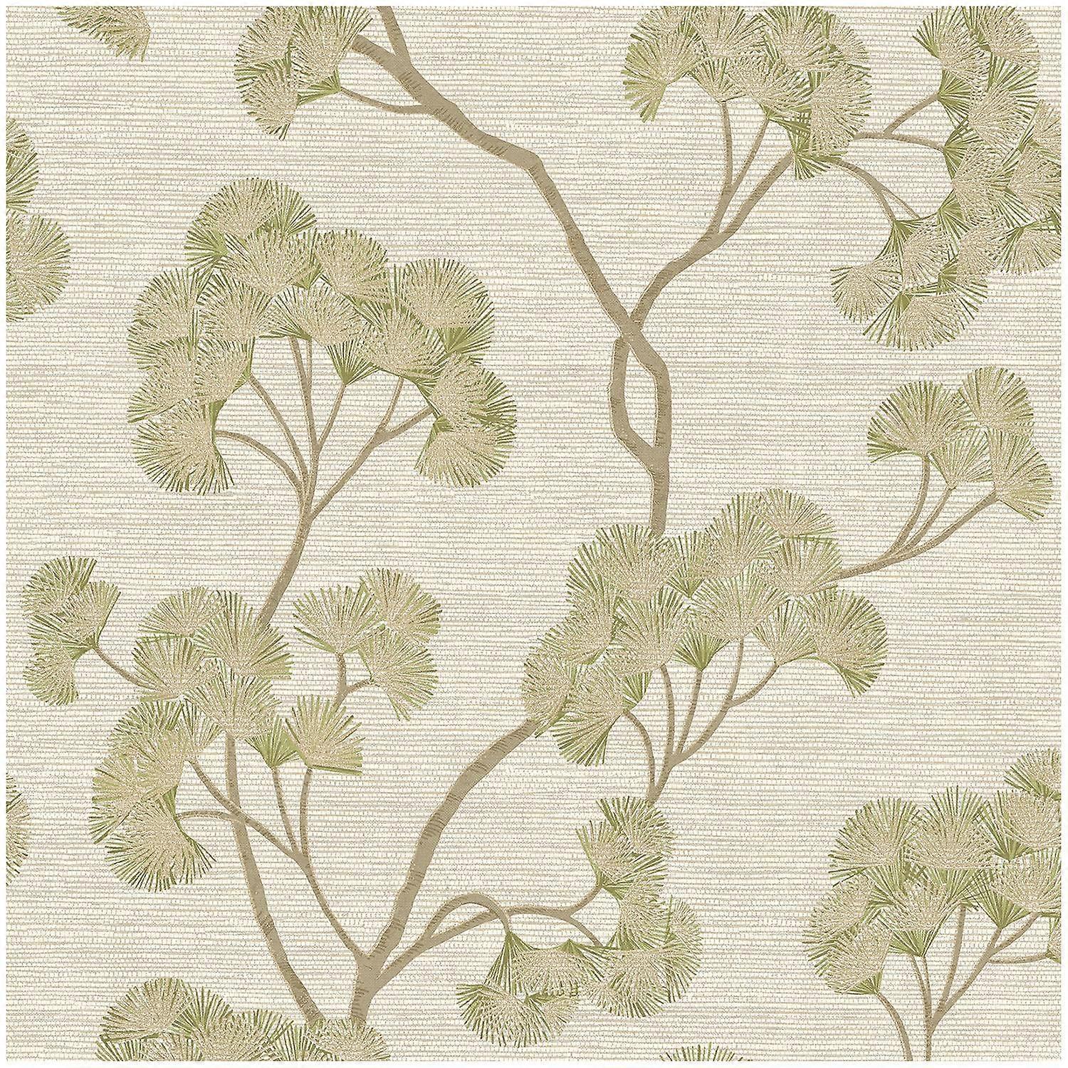 Green/Beige Floral Wallpaper