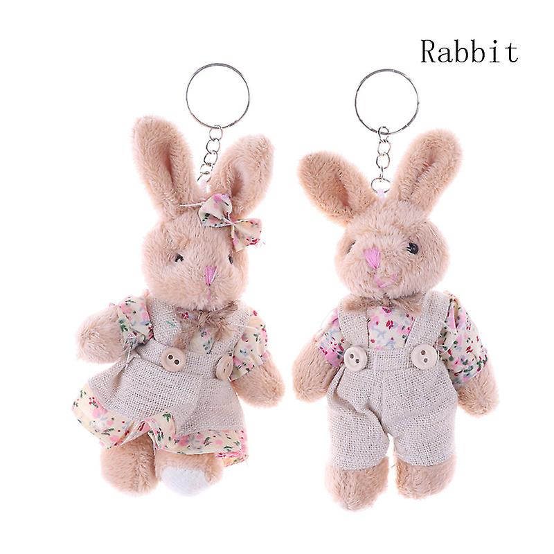 Couple Bear Rabbit Plush Toys 2017 Floral Cloth Teddy Bear Rabbit Bunny Dolls Key Bag Pendants Lovers Friends Gift 11cm 1 Pair