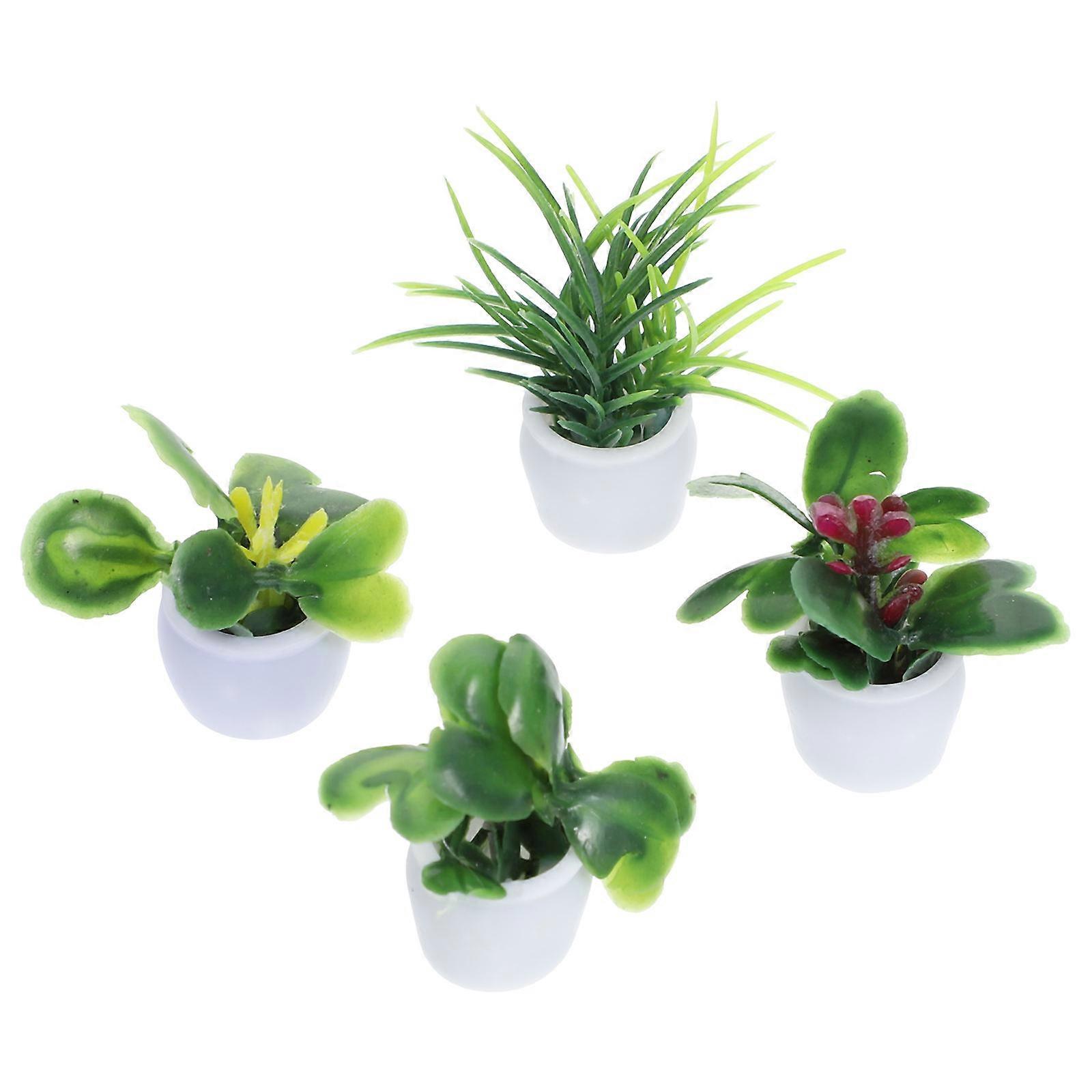 Mini House Potted Plants Simulation Mini Bonsai for Decor 4Pcs Collection