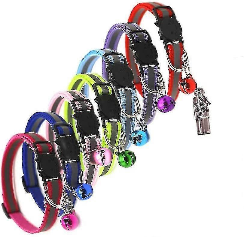 Cat Collars 7pcs With Bells,id Tag And Reflective Strip,pet Collar