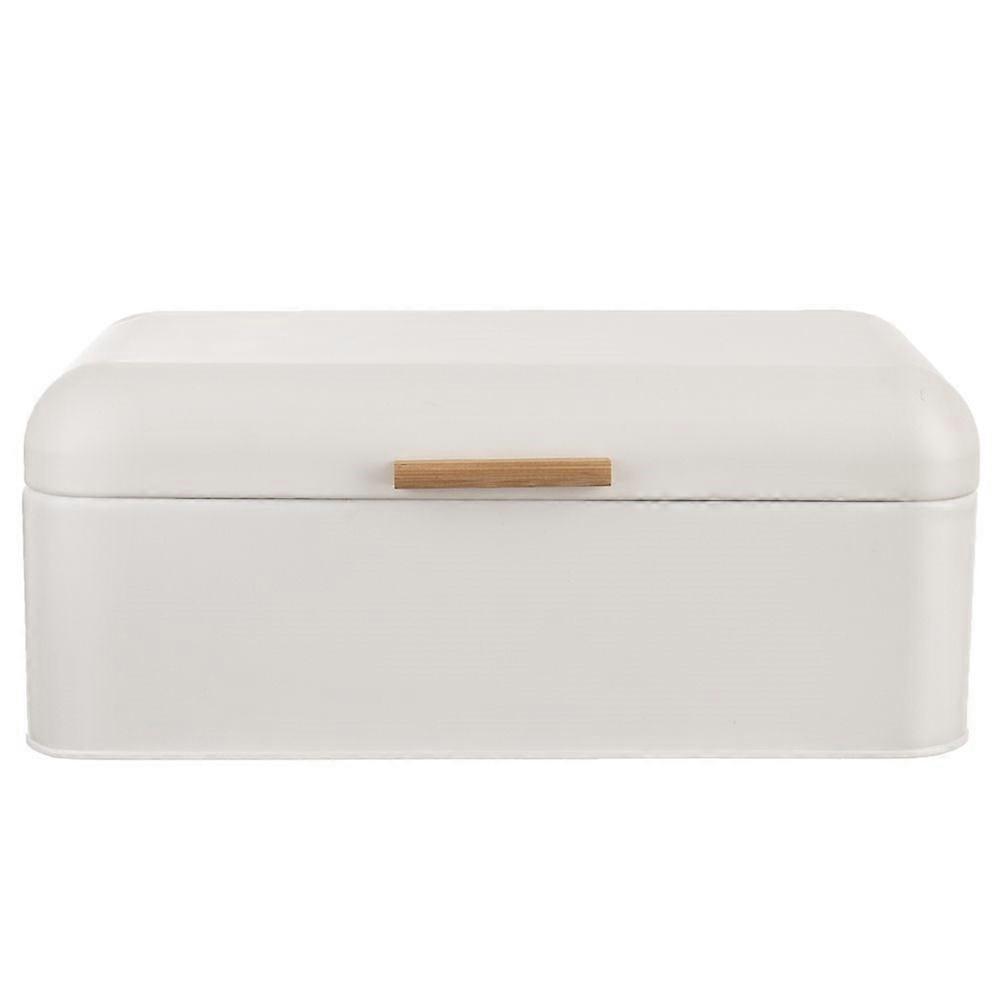 Bread box in white metal with bamboo handle - keeps bread fresh
