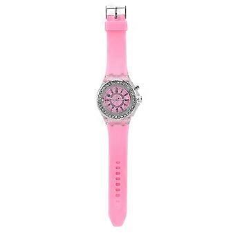 Reloj de pulsera de silicona con luz de fondo LED para niños femeninos con correa de cuarzo (rosa)