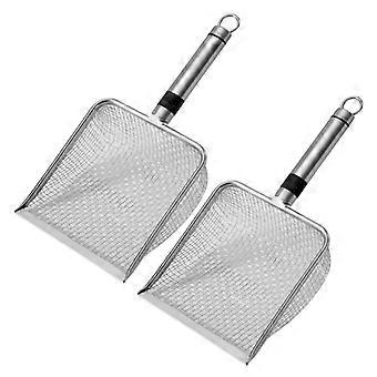 2Pcs Pet Kitten Waste Shovel Long Handle Stainless Steel Metal Shovel Litter Filter Garbage Sand Scooper Pet Cleaning Tool