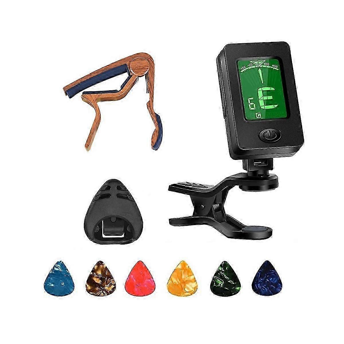 Gitarrstämapparat, Gitarrtillbehör med Gitarrplektrum, Gitarrcapo, Capo lämplig för akustisk gitarr, bas, Storbritannien