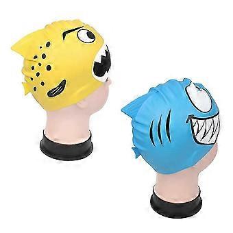 1pc Comfortable Cartoon Fish Pattern Silicone Swimming Hat Waterproof for Boys and Girls (Yellow)-inst
