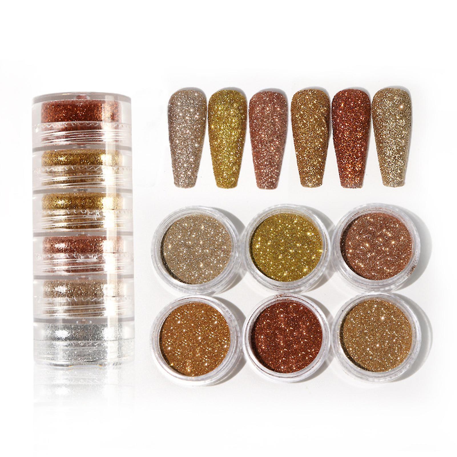 6 Boxes Luminous Colorful Nail Glitter Lightweight Gold Silver Shine Sequins For Home Finger Nail Diy Sup