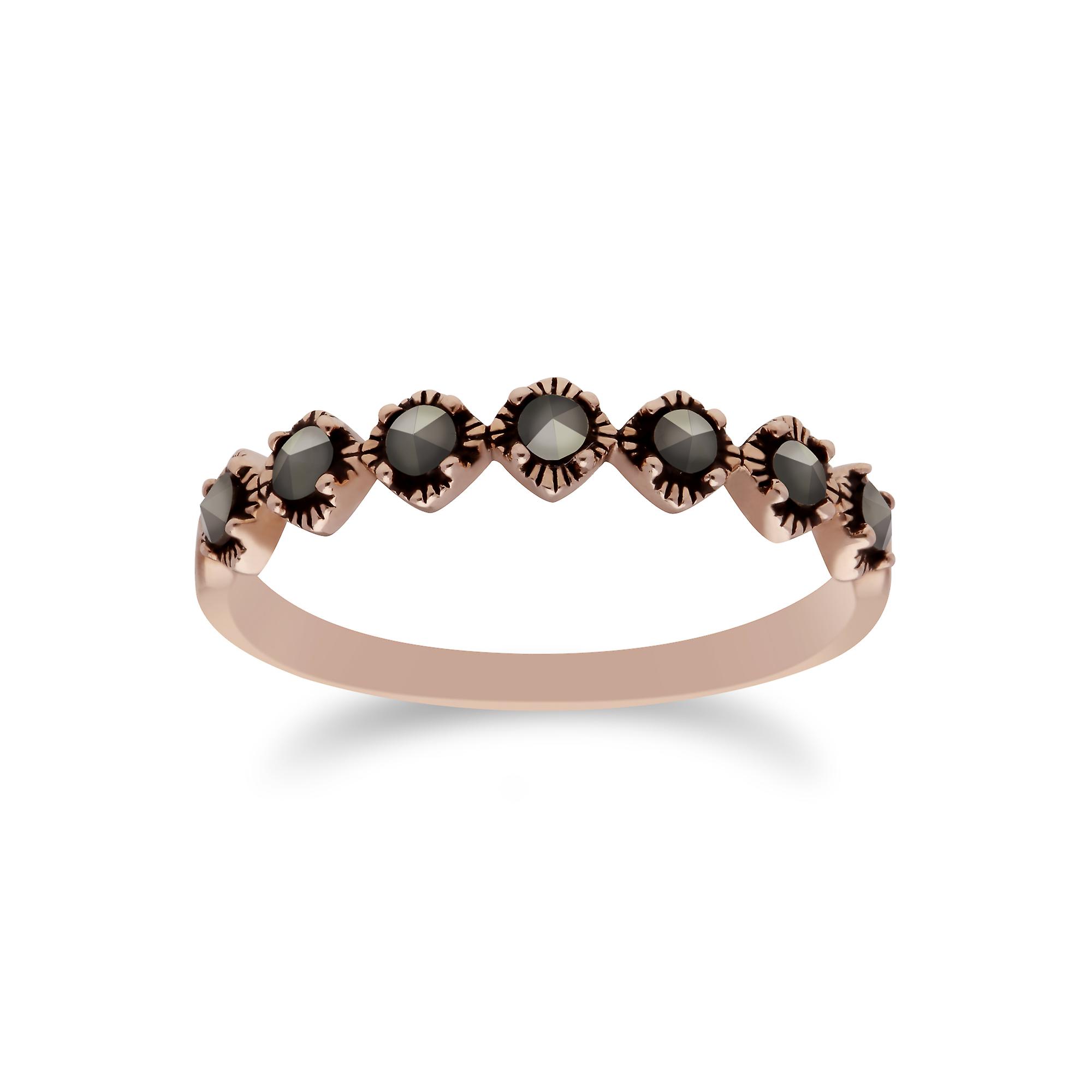 Rose Gold Plated Marcasite Round Half Eternity Design Ring in 925 Sterling Silver 224R030201925