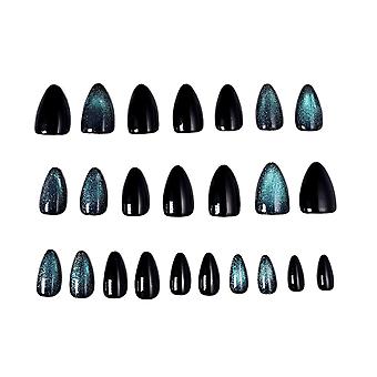 Sky Blue Cat-eyes Fake Nails Abs Material Gentle To Skin Nails For Manicure Novice Beginner