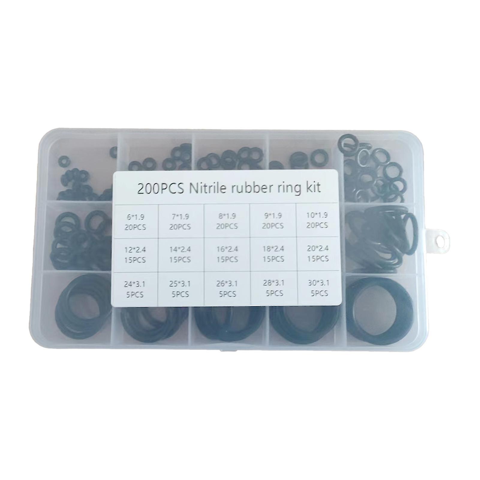 200pcs Bague d’étanchéité imperméable à l’eau Bonne flexibilité Assortiment 15 tailles Joints d’étanchéité en caoutchouc Fournitures automatiques