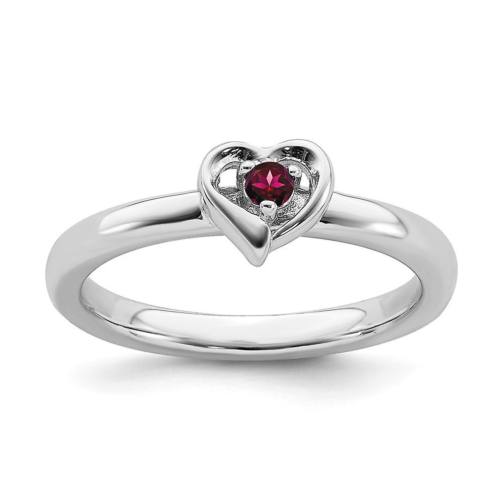 2.25mm 925 Sterling Silver Polished Prong set Stackable Created Ruby Love Heart Ring-Stackable-Ring for Women - Ring Siz
