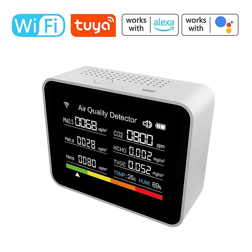 13 In 1 Tuya Wifi Air Quality Monitor Co2 Detector Co2/tvoc/hcho/pm2.5/pm1.0/pm10/temperature/humidity/time/date/alarm/timer