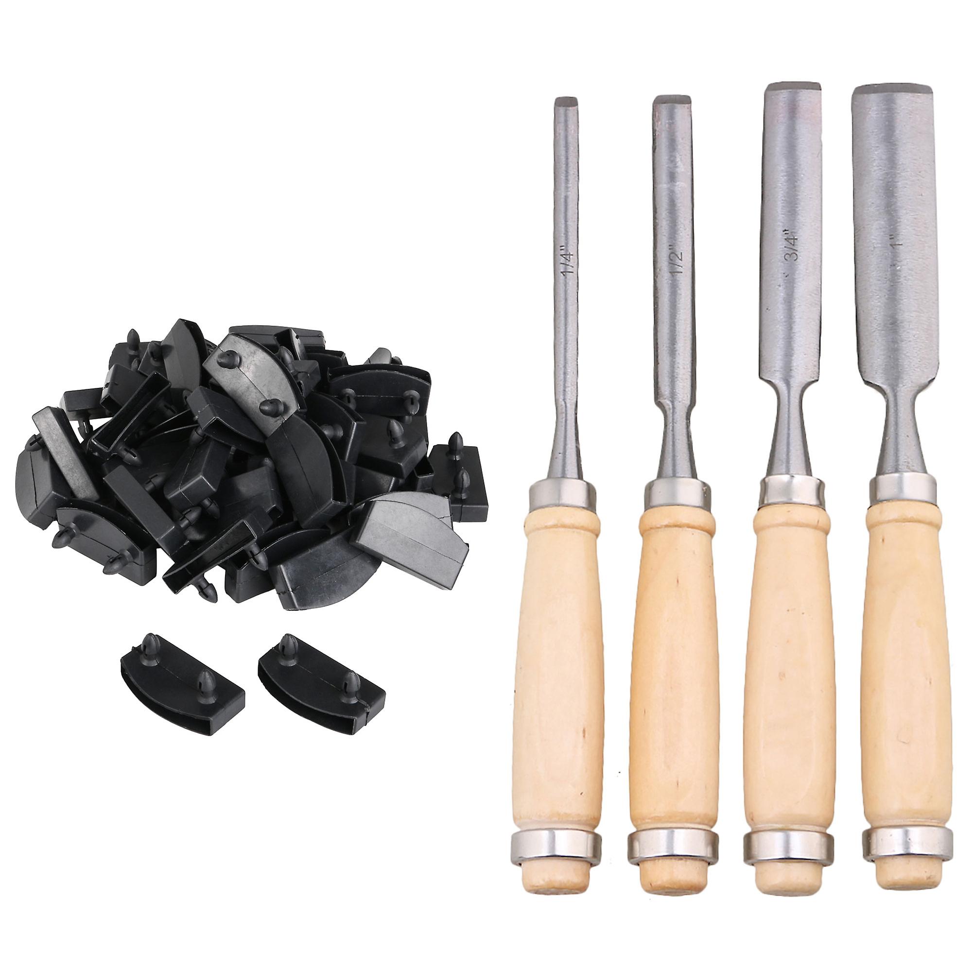 50x Plastic Bed Slat Single Head End Holders 10mmx55mm w/ 4x Wood Chisel