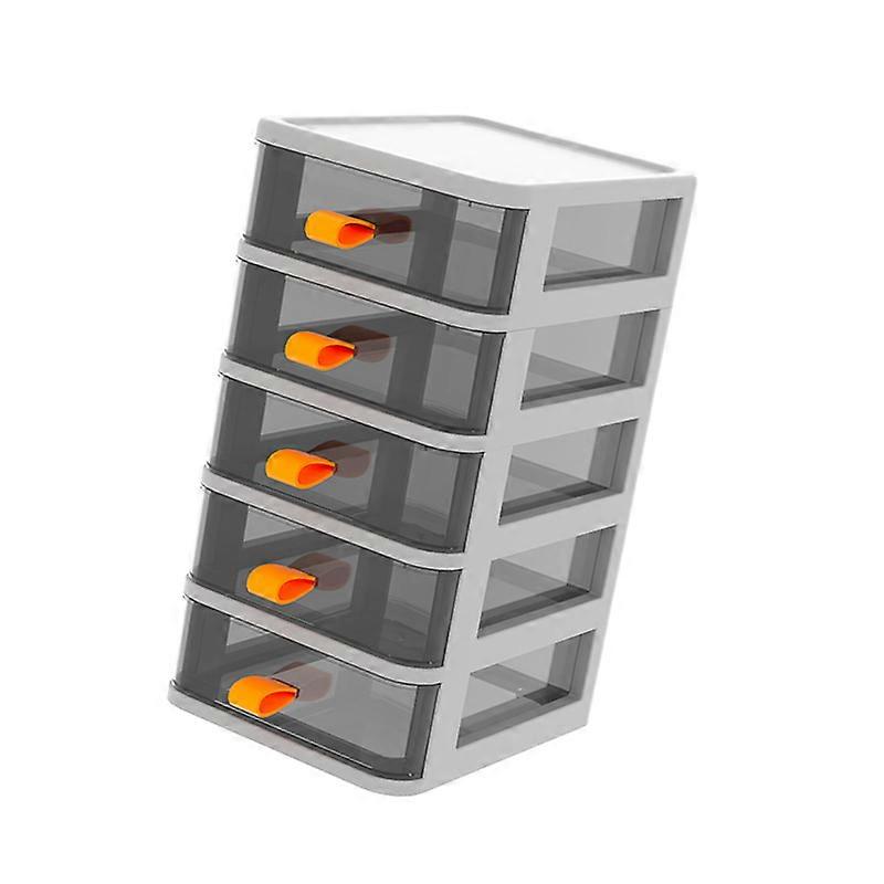 Drawer Type Desktop Storage Box Transparent Desktop Stationery Organizer with Orange Handle 5 Layer White 13.4x17x28cm 