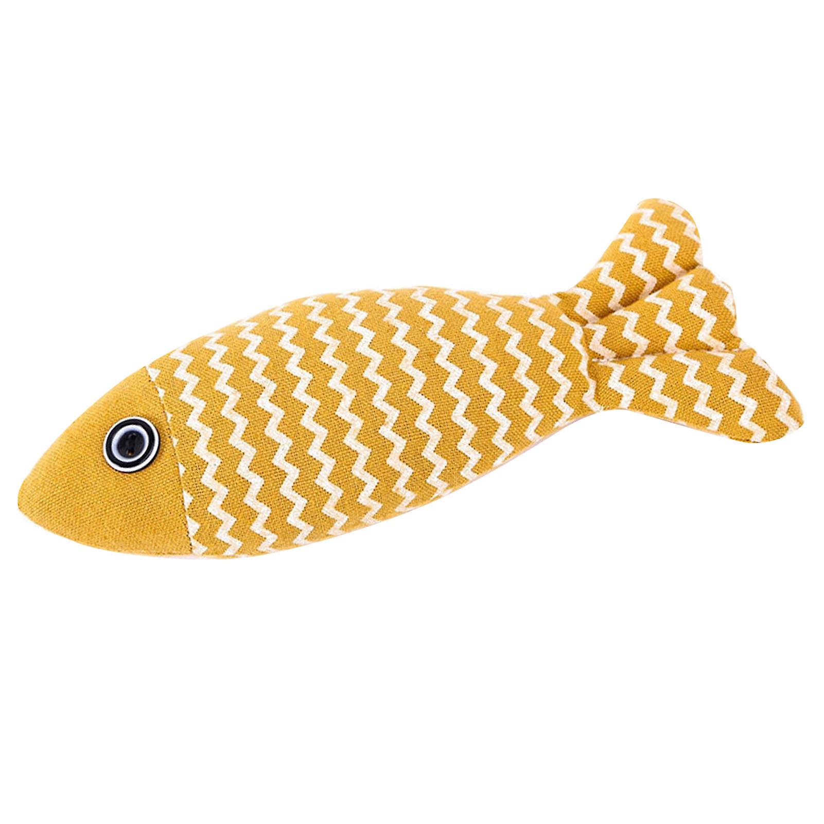 Fish Shape Cat Toy Yellow Cotton Rope Interactive Chewing Toy