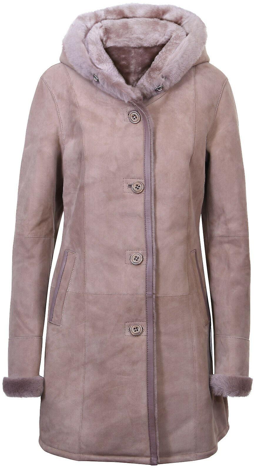 Infinity Leather Men's Taupe Wo's Hooded Suede Sheepskin Jacket Coat 4XL