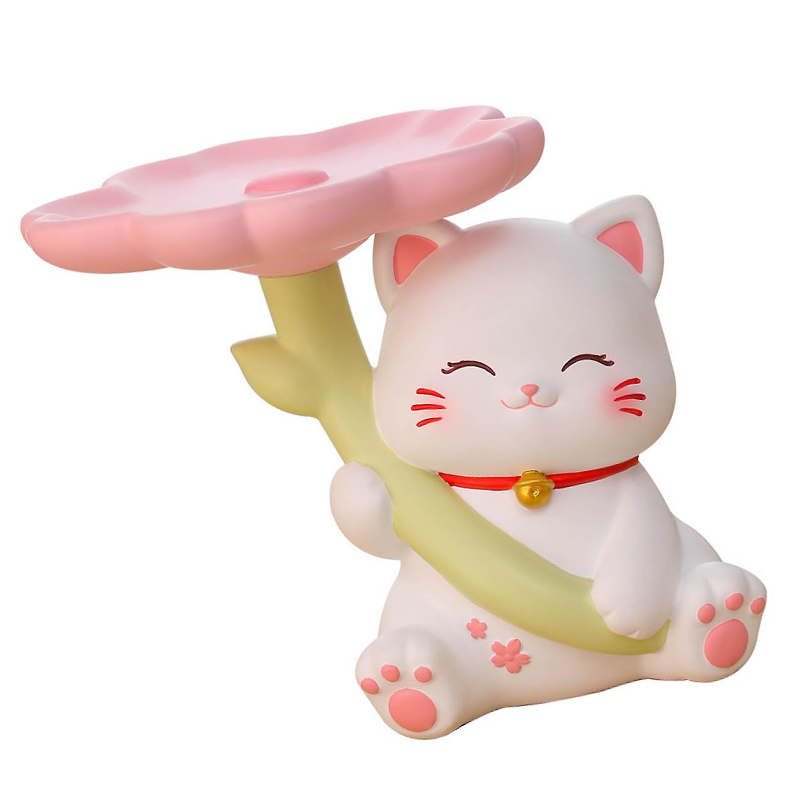 Cat Statue Storage Tray Resin Stable Base Multi Function Cute Cat Sculpture Table Decoration for Entrance 
