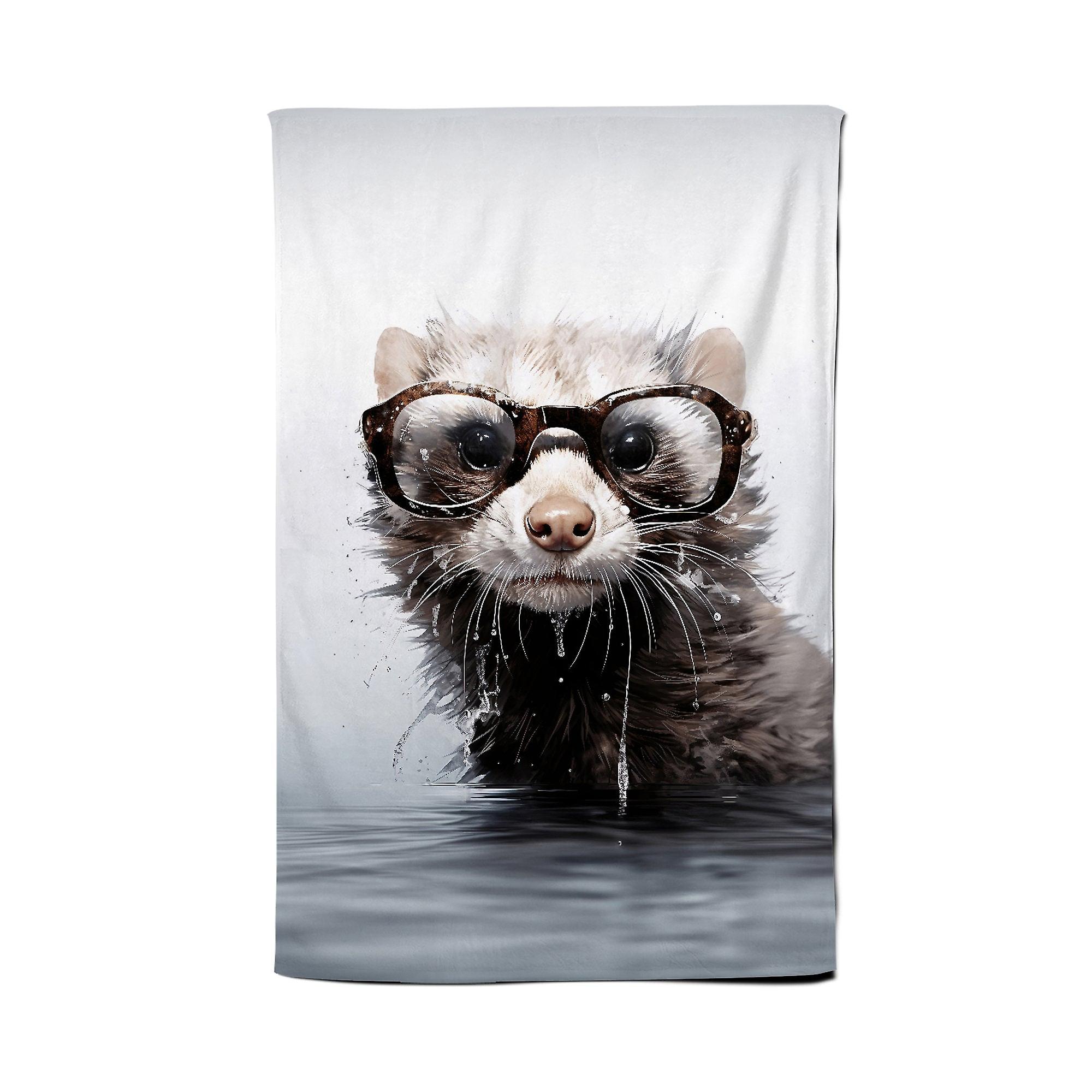 Splashart Ferret With Glasses Tea Towel