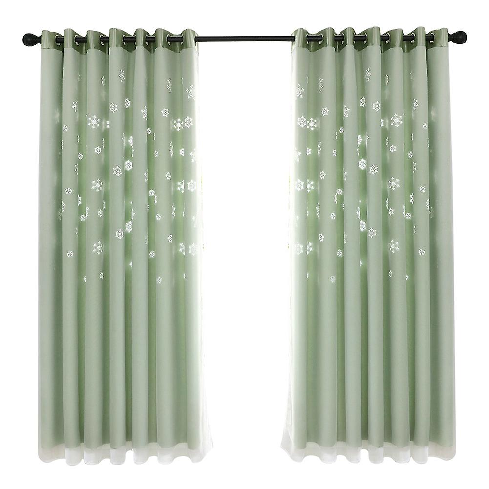 Double Layer Darkening Blackout Window Curtain for Bedroom(Green)