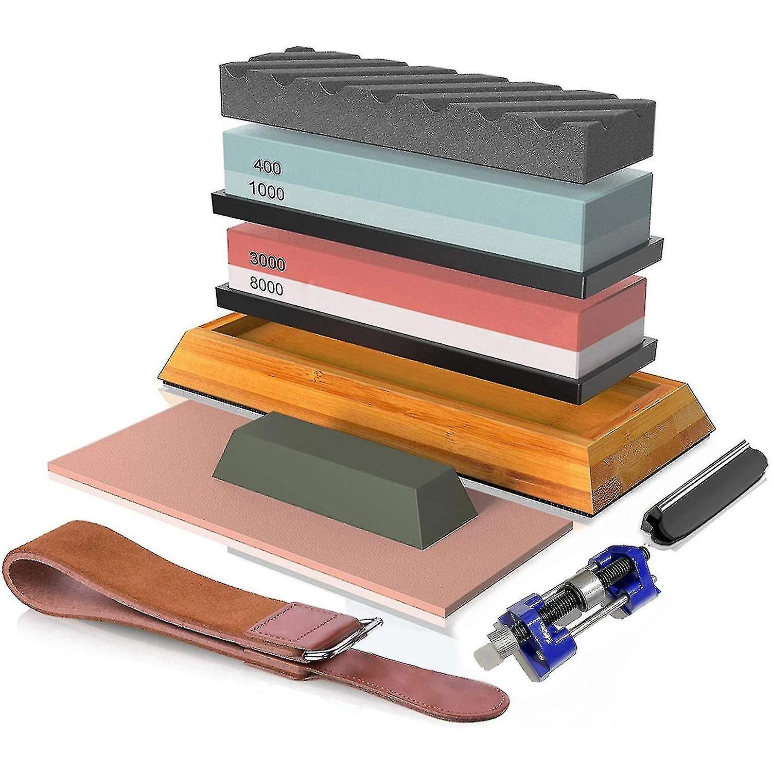 400#/1000# 3000#/8000# Premium Whetstone Cut Sharpening Stone Set Sharpener Non Slip Base Cutter Sha
