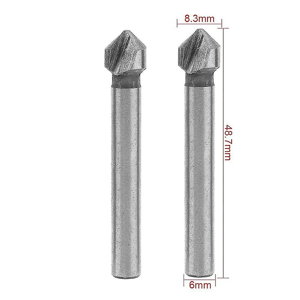 2 Pcs Hss Countersink Drill Bit 3 Flute 90 Degree Chamfering Tool Chamfer Cutter 6.3/8.3/10.4/12.4/1