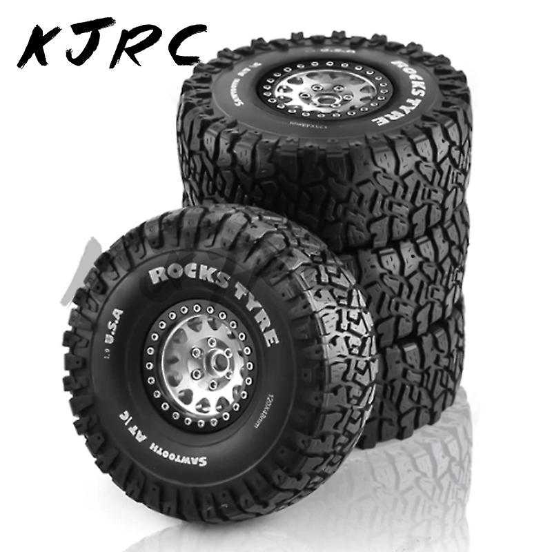 1/10 RC Crawler Car 4pcs 120mm Metal 1.9" Beadlock Wheel Rim Rubber Tire Set for Traxxas TRX4 RC4WD D90 Axial SCX10 II III MST