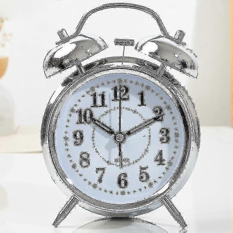 Retro alarm clock, vintage bedside alarm clock with non-ticking double bells