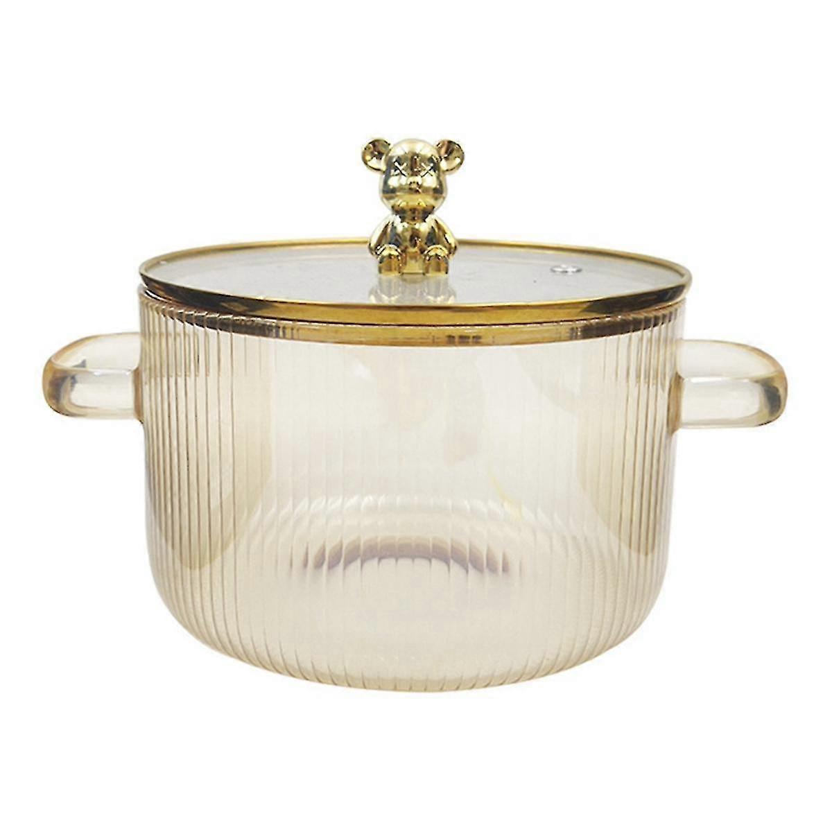 قدر زجاجي وعاء طبخ شفاف وعاء حساء تسخين مقابض مزدوجة قدر زجاجي مع غطاء ذهبي