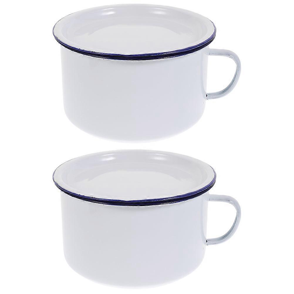 2pcs Handled Bowls Soup Bowls Instant Noodle Bowls Retro Enamel Ramen Bowls with Lids