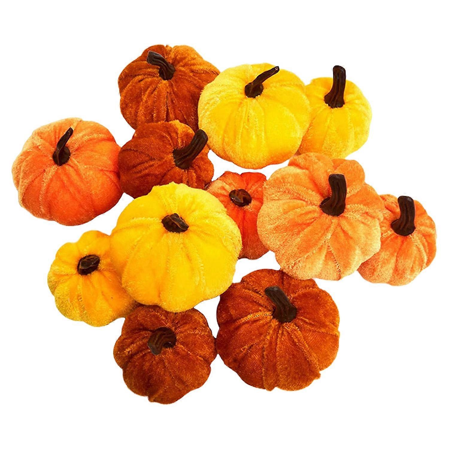 12Pcs Velvet Pumpkin Prop Fine Workmanship Soft Texture Assorted Fall Halloween Decoration Photo
