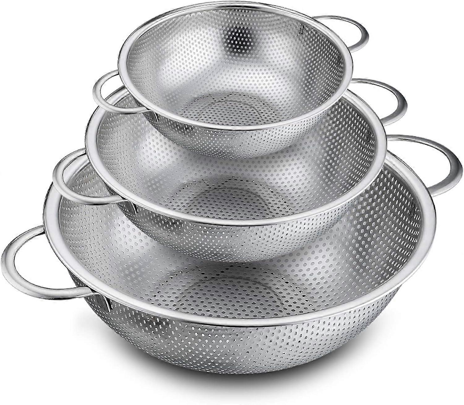 Sieb 3er-Set, Edelstahl Micro-Perforierte Kchensieb Nudelsieb mit Griffen, Abtropfsieb Seiher fr Nudeln Obst Reis Gemse, Gesund & Hochglanzpoliert, Sp