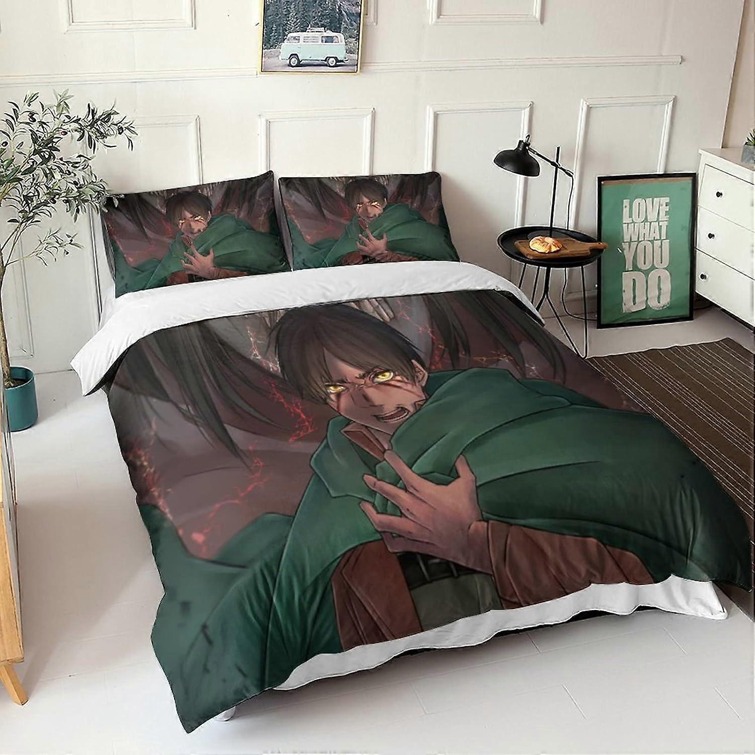 Shingeki No Kyojin D-print Pattern Bedding Sets Giants Moving Forward Duvet Cover with Pillowcases Microfiber Bedding,Bedding Linens for Adults 135*20