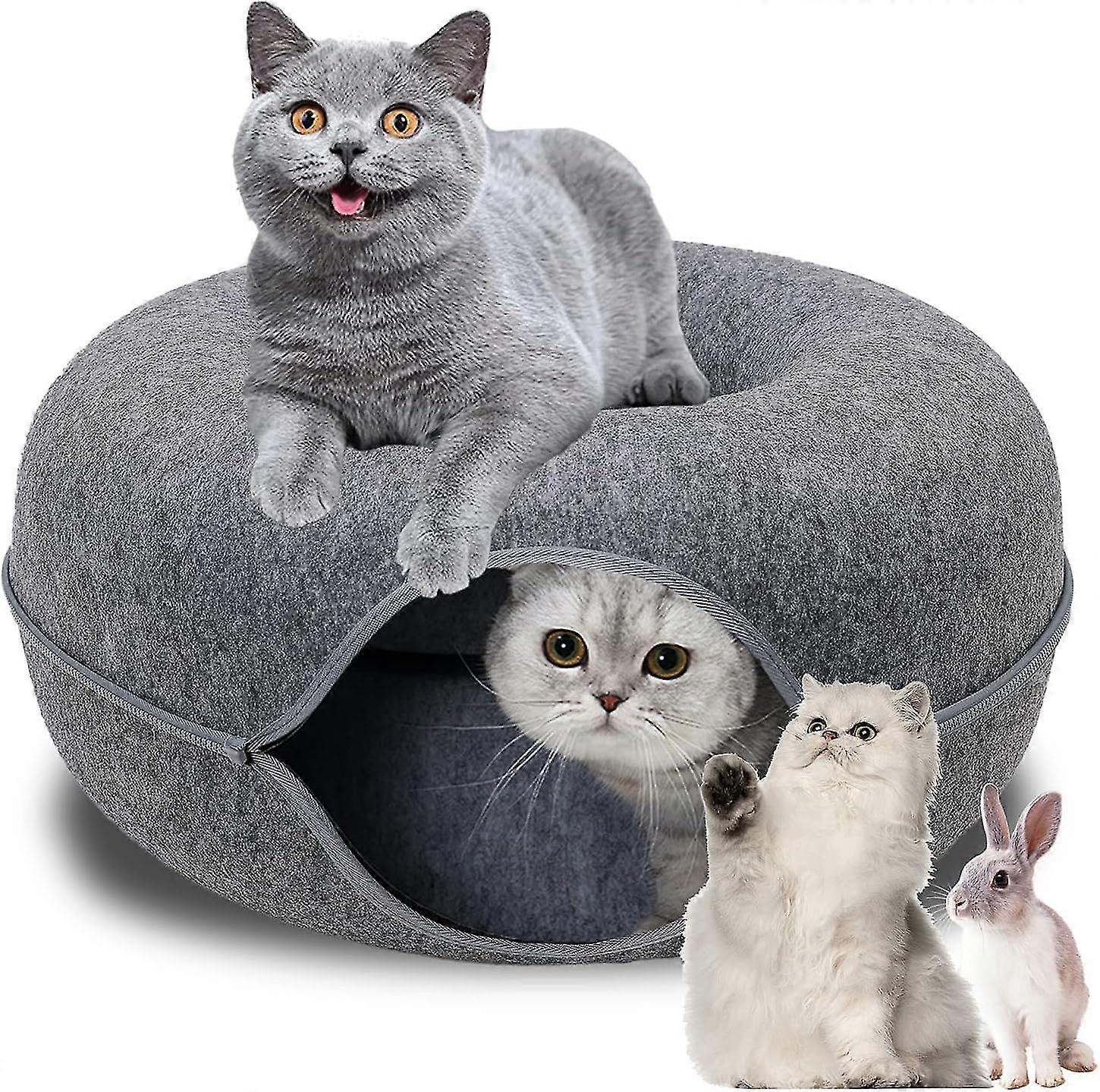Cat Tunnel Bed, Cat Tunnel, Indoor Cat Hideout, Donut Cat Bed, For All Seasons Cat Condo And Cat Cave (20 In * 20 In * 8 In) Grey
