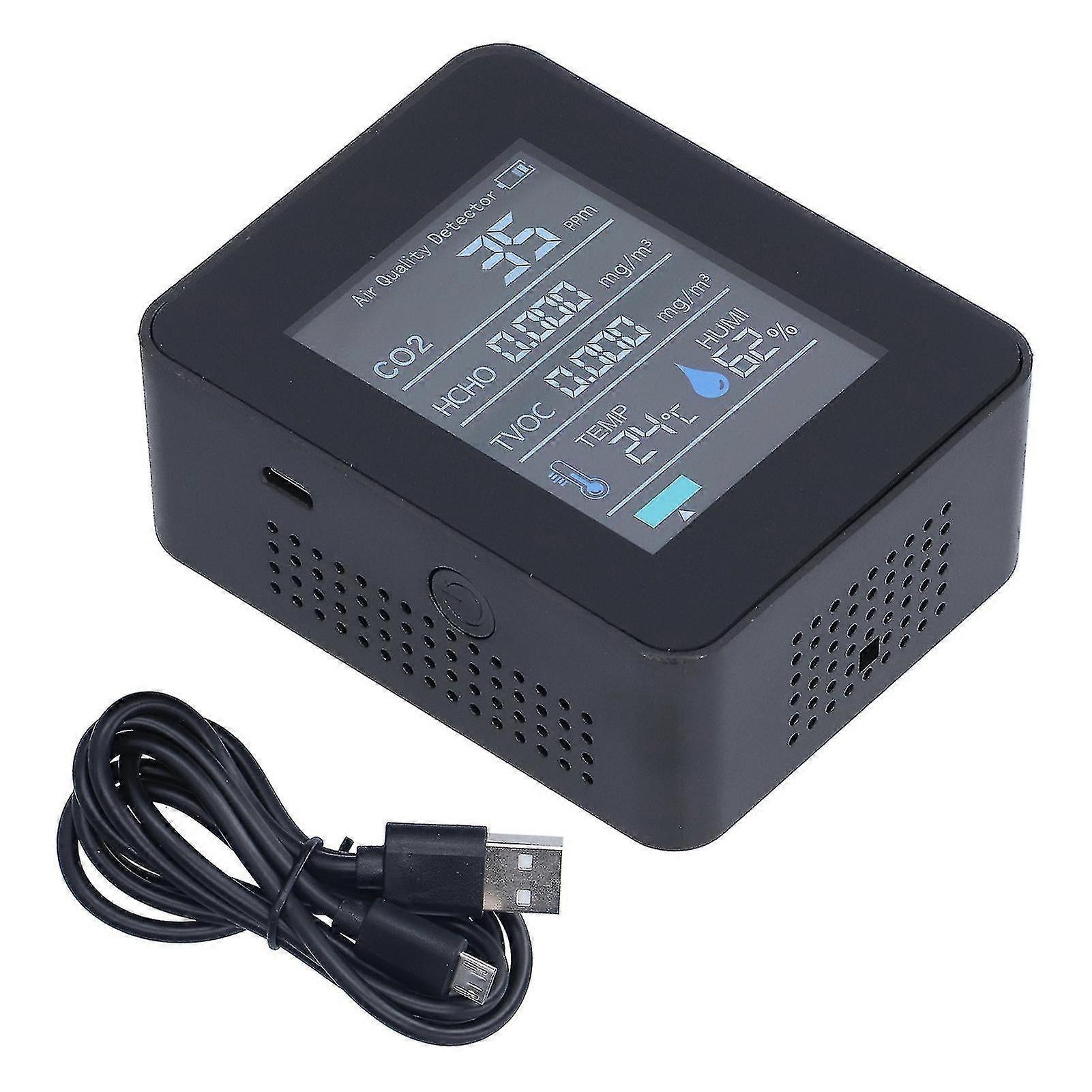 Air quality monitor real time smart colorful display clear alarm system portable formaldehyde detector for office homeblack