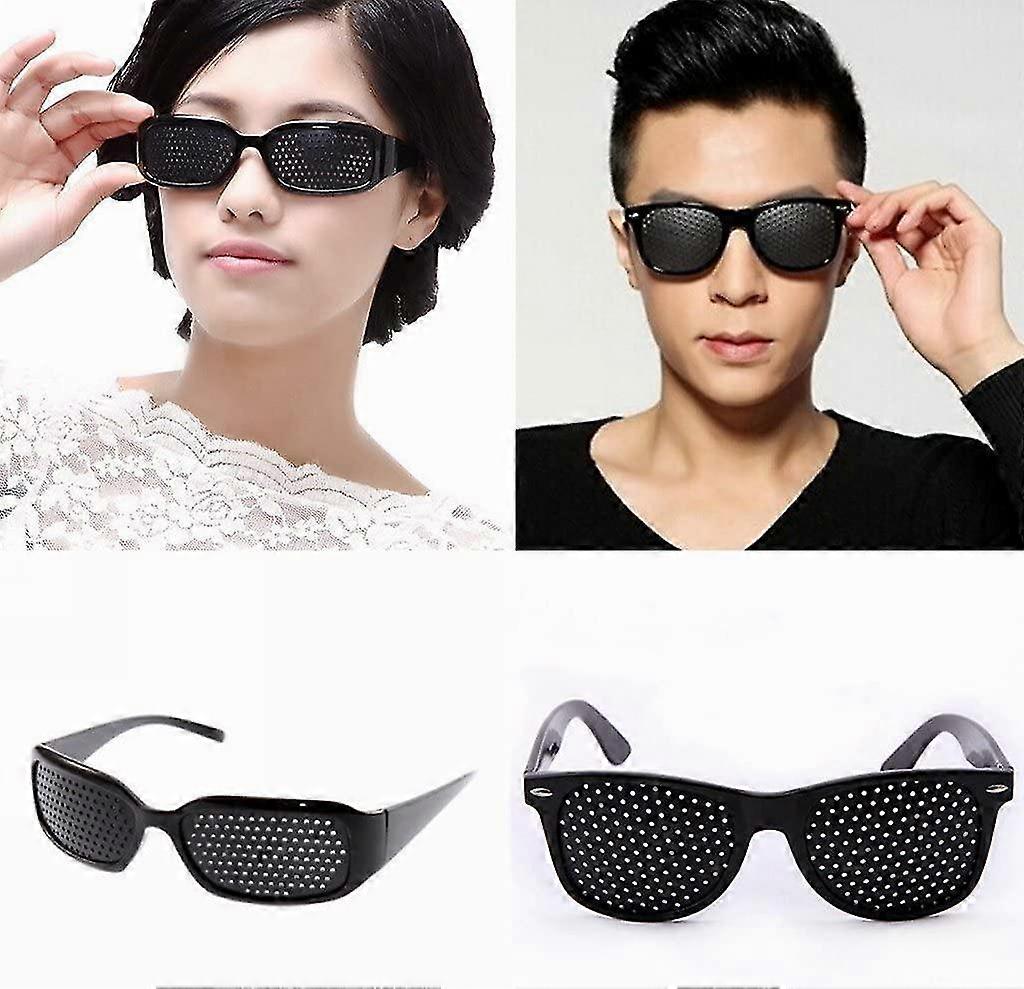 Göz Eğitimi ve Rahatlama için 4 Adet Izgara Camı / Delik Camları, Izgara Gözlükleri 2 Siyah Tam Delik, 2 Siyah Spor Tam Delik