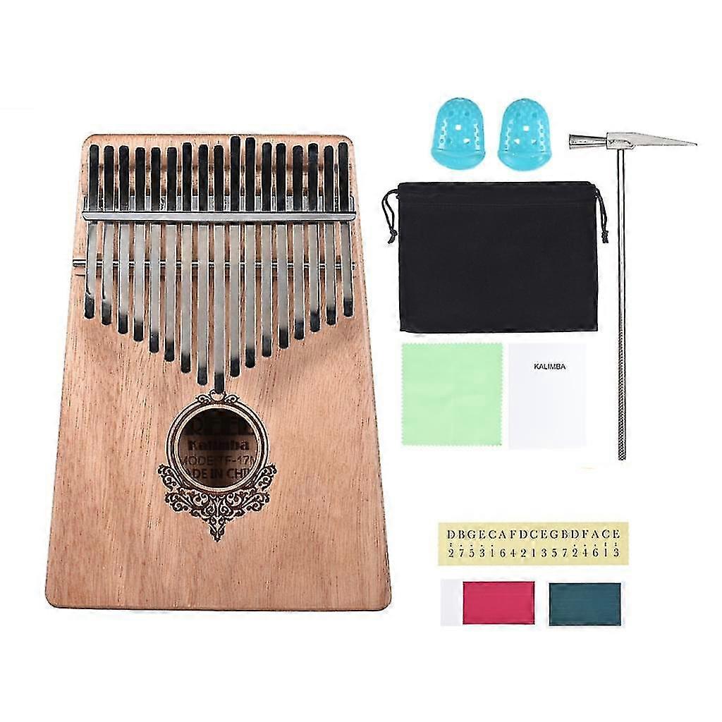17-key Portable Thumb Piano Mahogany Wood With Carry Case Stickers Tuning Hammer Cleaning Cloth Fingers