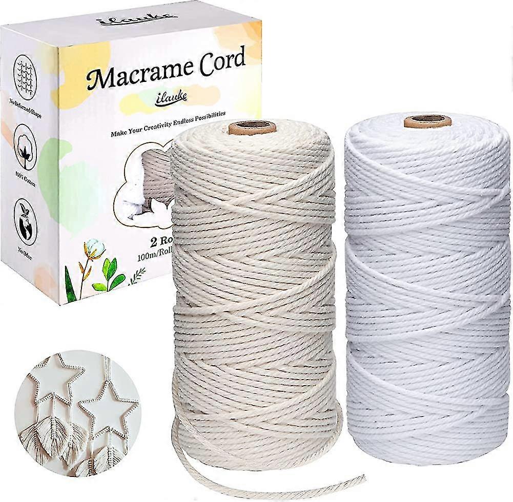 2 Roll X 2 Color Cotton Cord, Heilwiy 3mm Natural Macrame Rope With Exquisite Storage Gift