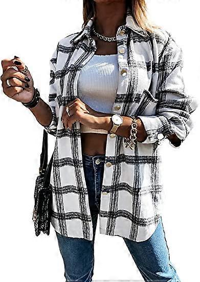 Women's 2022 Fall Clothes Plaid Shacket Jacke
