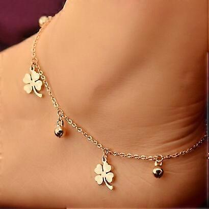 Boho Four-leaf Clover Anklets Gold Ankle Bracelets Beads Beach Fo
