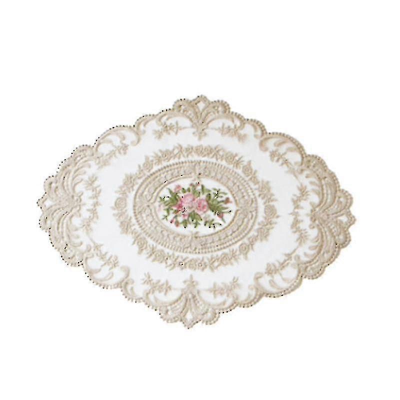 Oval Embroidered Lace Fa Transparent Table Mat