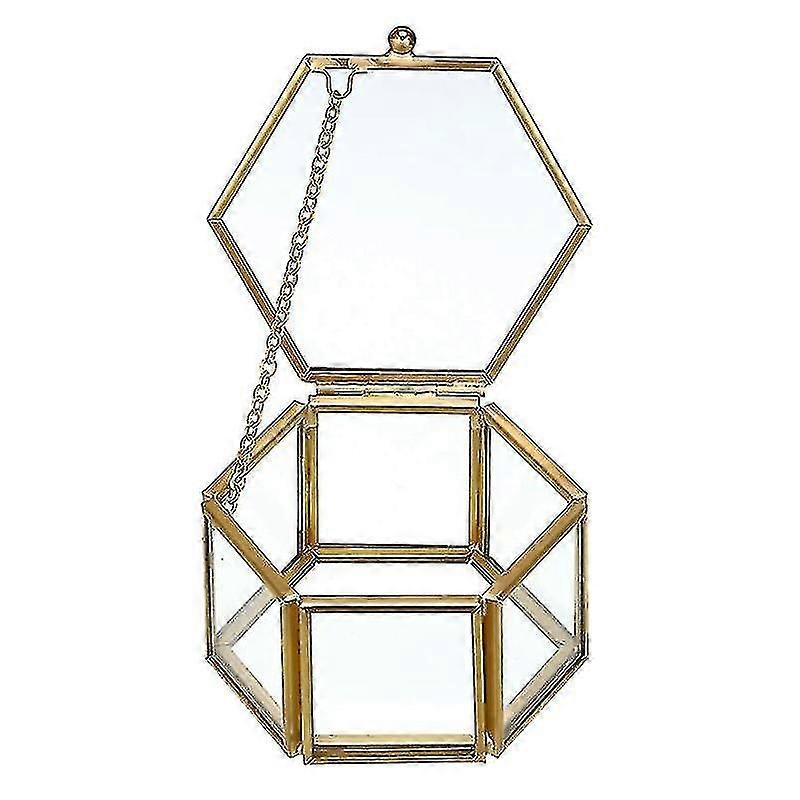 ガラスヴィンテージジュエリーボックスゴールデン幾何学ジュエリーディスプレイ(小)