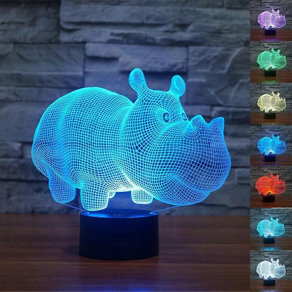 3D Optical Illusion Hippo Sensor Night Light with Smart Touch & Remote 7 Colors