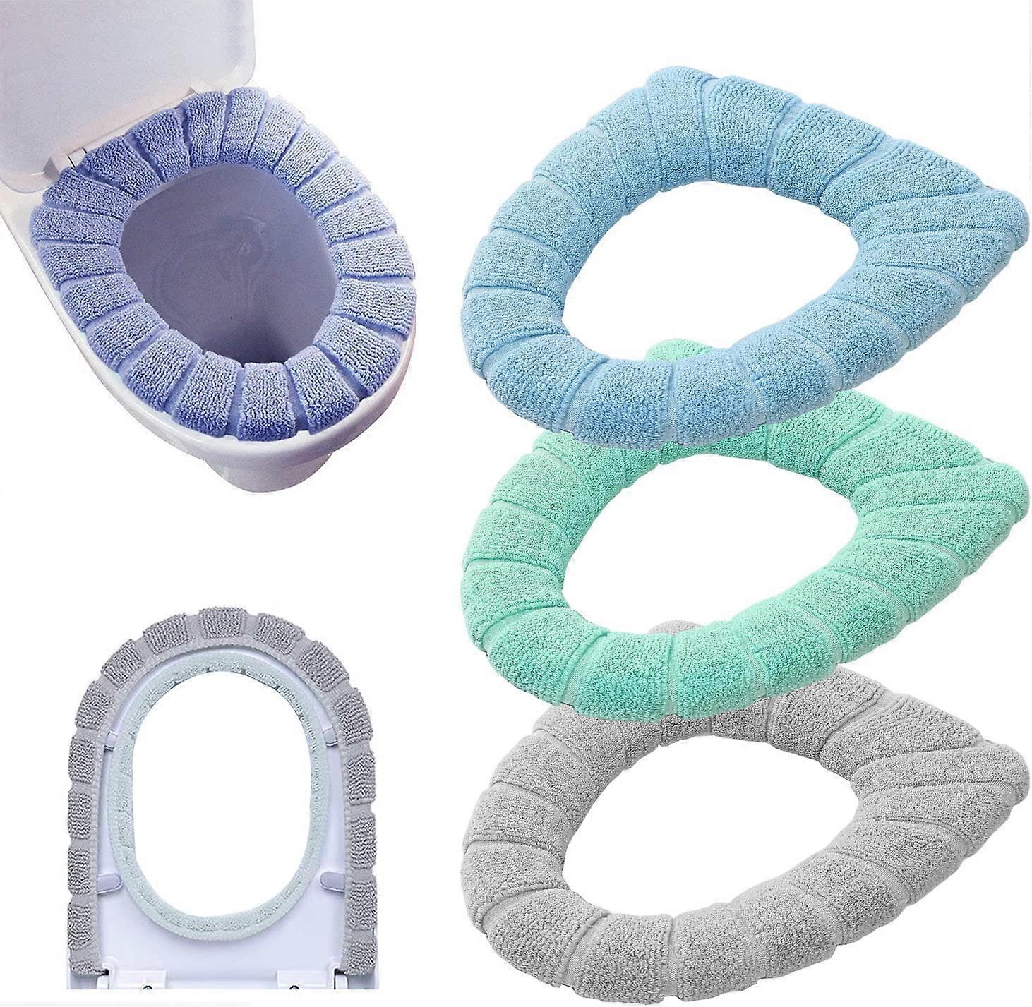 3-piece toilet seat cushion universal plush toilet seat cover warm toilet cover in autumn and winter lovely knitting handle toilet seat