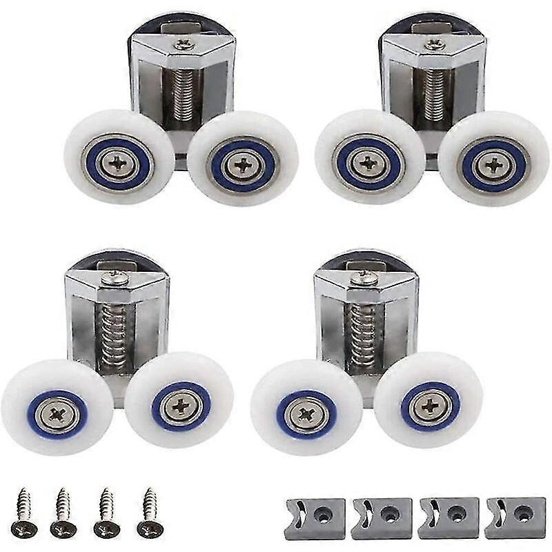 عجلة باب الدش ، 4 قطع عجلات باب دش مزدوجة ، بكرة باب الدش ، بكرة دش الحمام ، يمكن استخدامها لاستبدال البكرات في الأسرة