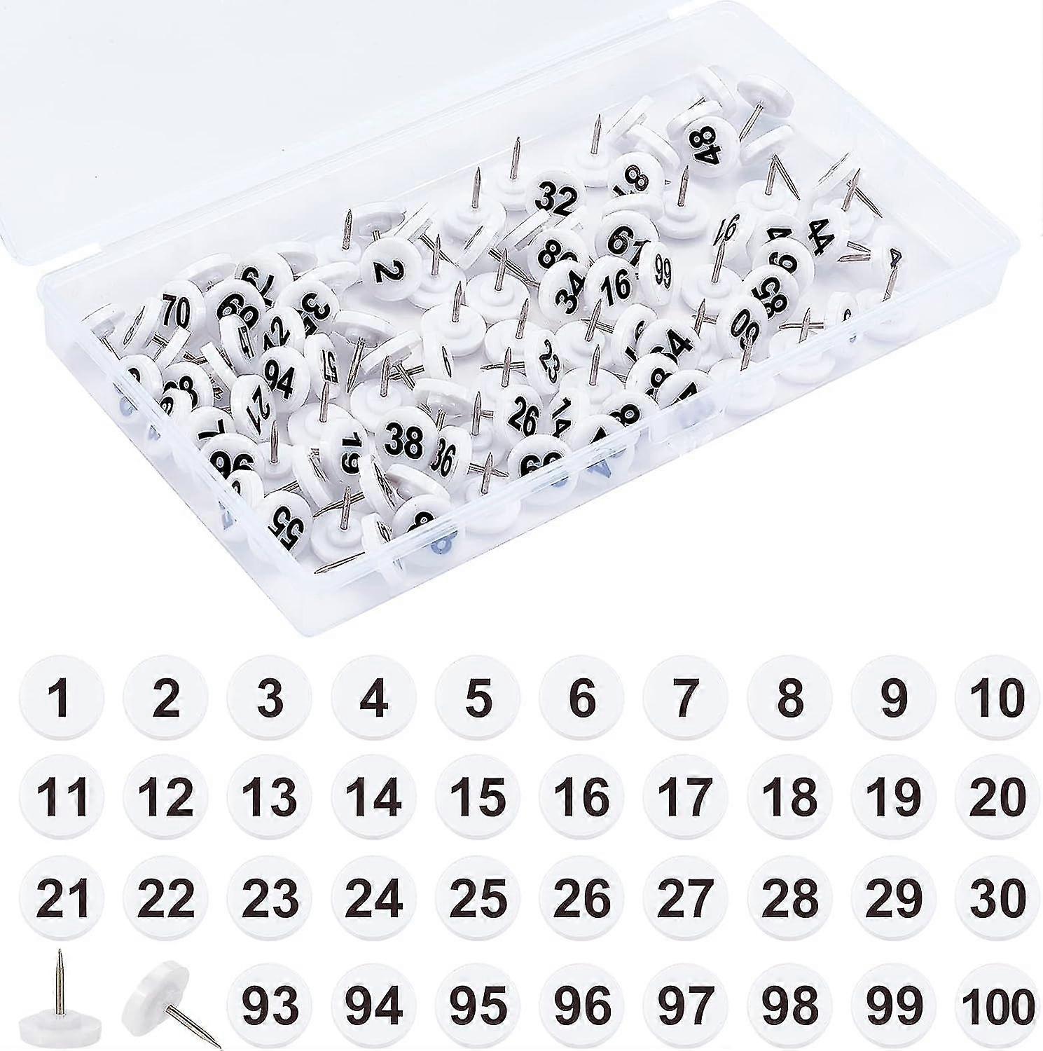 100 Pcs Numbered Push Pins, Map Number Push Pins White Base Black Numbers 1-100 Drawing Push Pins Plastic Push Pins For Maps Presentations Photos Post