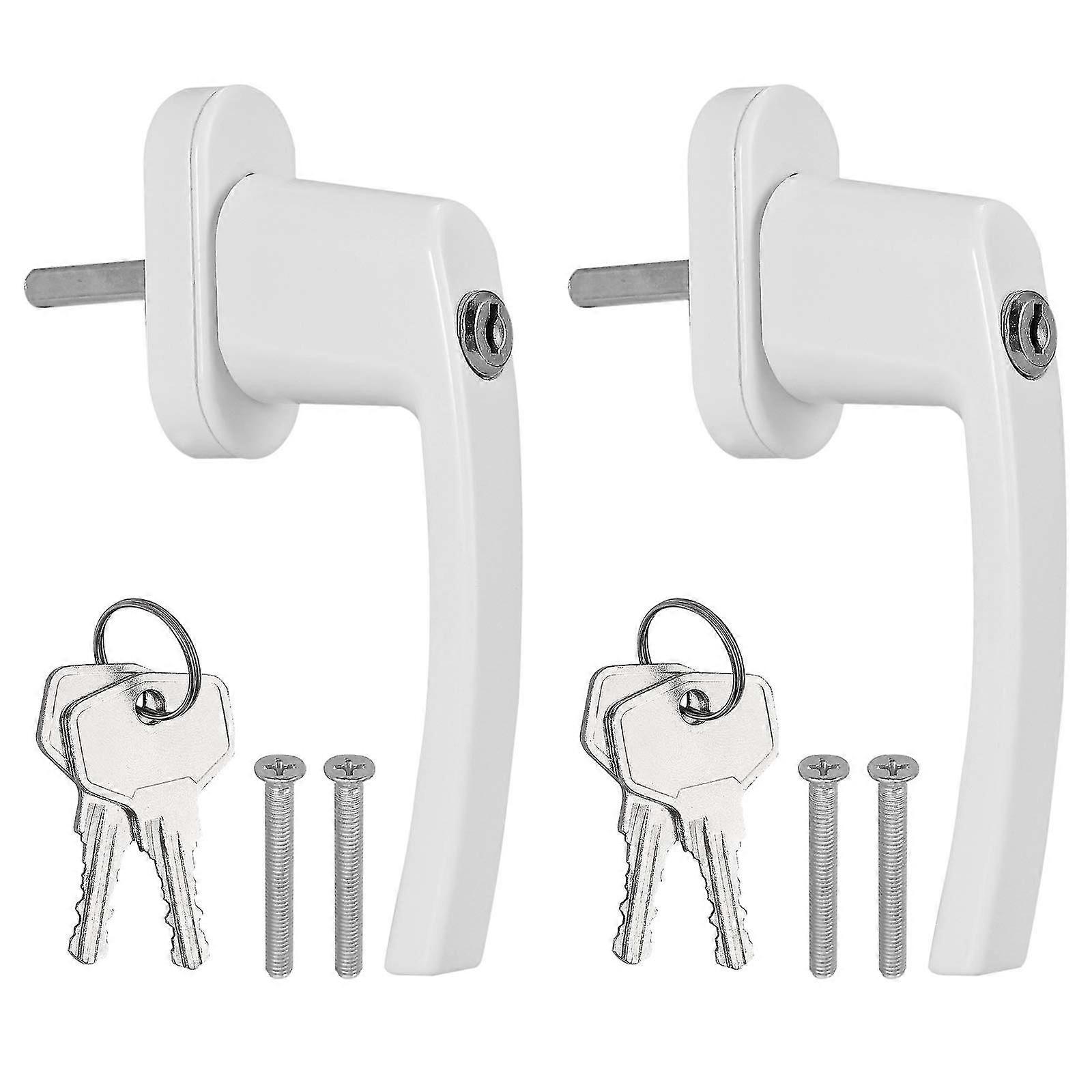 2 قطعة أبيض من الألومنيوم مفتاح نافذة قابلة للقفل مقابض ويندوز مقبض باب شرفة مع 4 قطع مسامير و 4 قطع مفاتيح