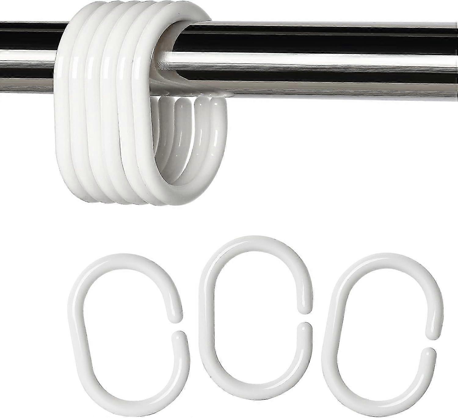 24 pcs Shower Curtain Rings Plastic Shower Curtain Hooks C-Shaped Rings Hook Hanger Bath Drape Loop Clip Glide Bathroom Shower Window Rod (White)